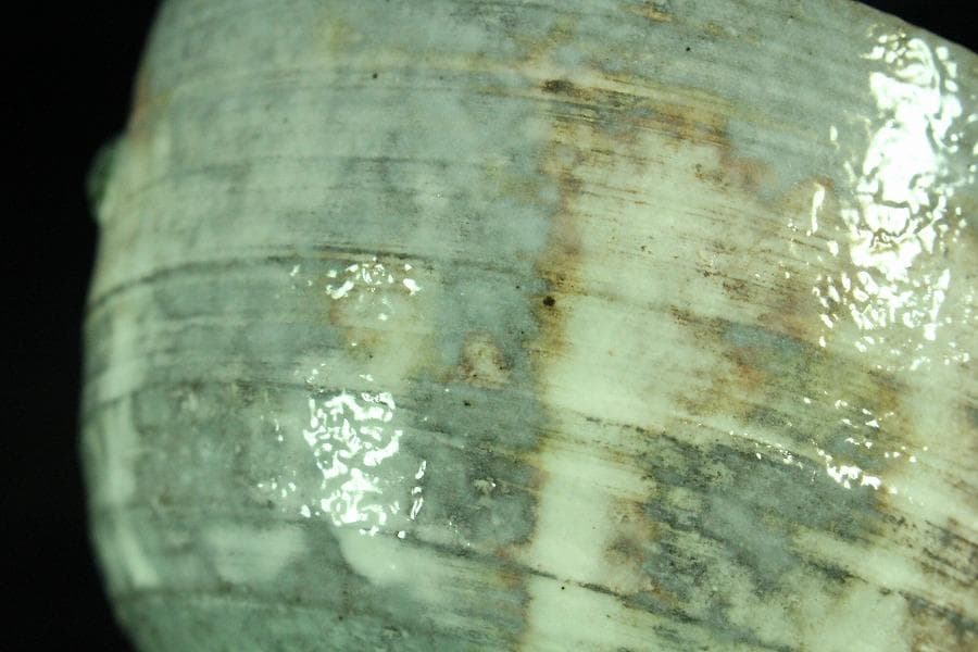 茶道具 桃形 粉引茶碗 共箱(K-A364)