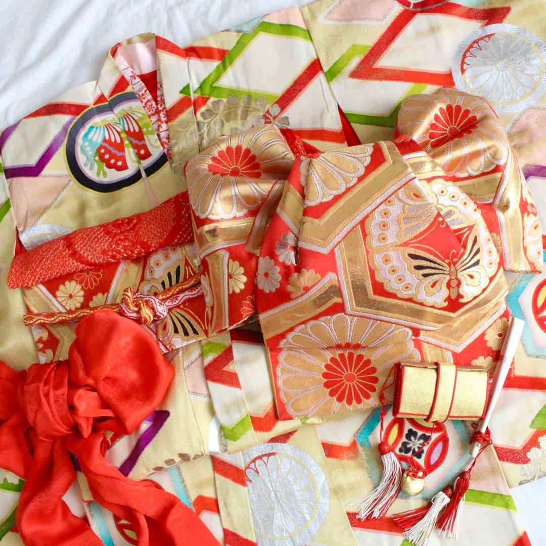 七五三 7歳 女の子 子供 アンティーク 着物 つくり帯 セット