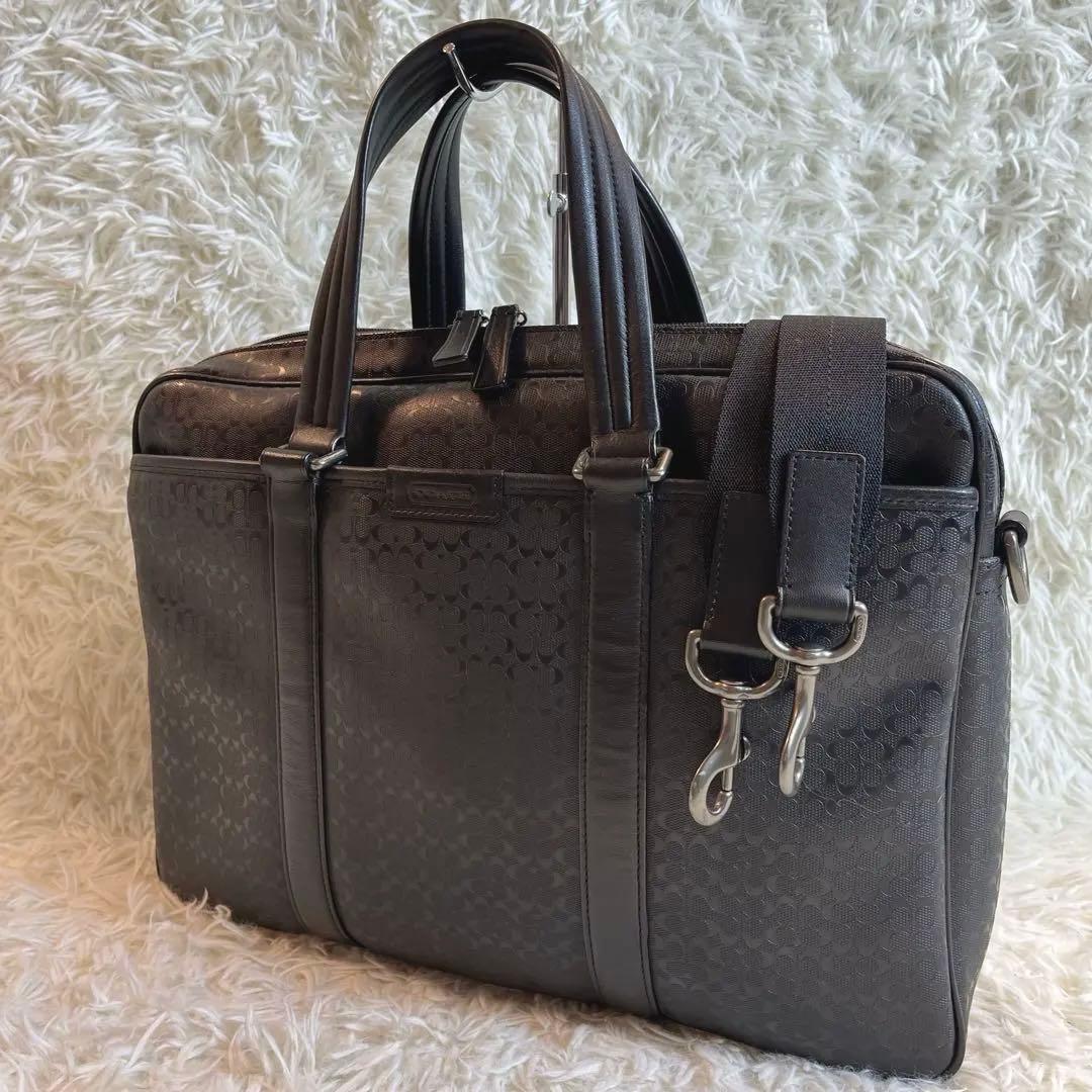 コーチ 2WAY ビジネスバッグ レザー シグネチャー ショルダー付