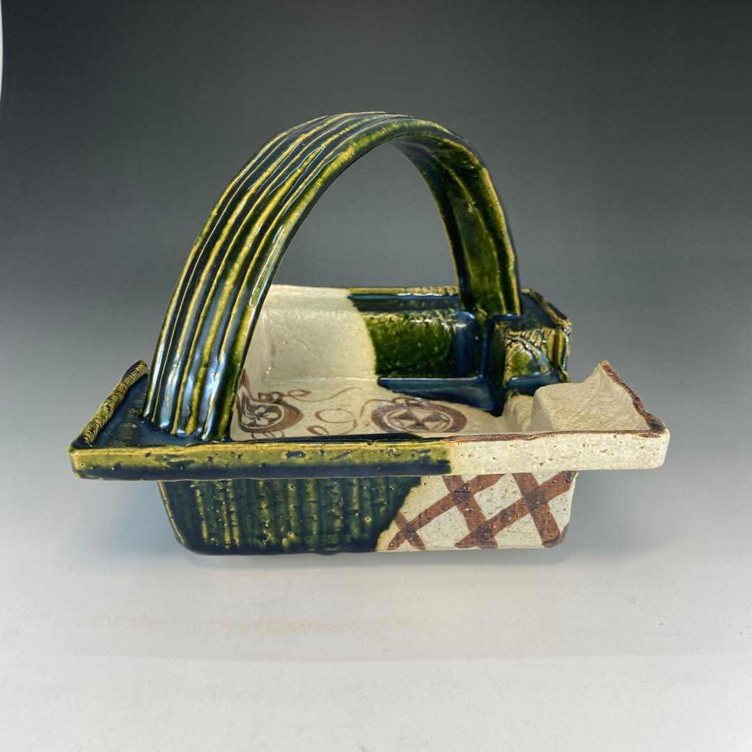 【茶道具】山口錠鐵蔵　織部切落手鉢（共箱）