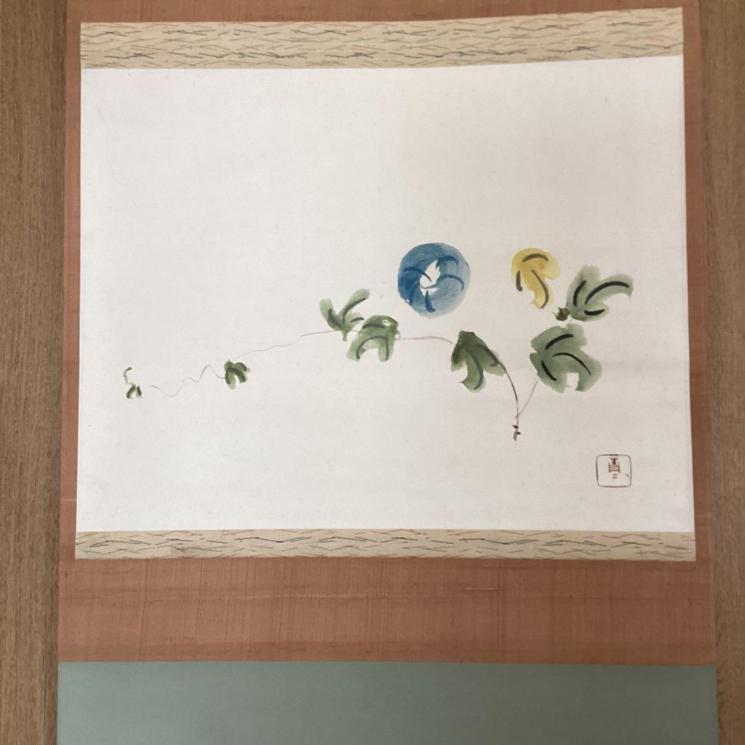 松瀬青々　　紙本彩色画　《朝顔之図》掛軸一幅　軸先竹加工　　肉筆画　234