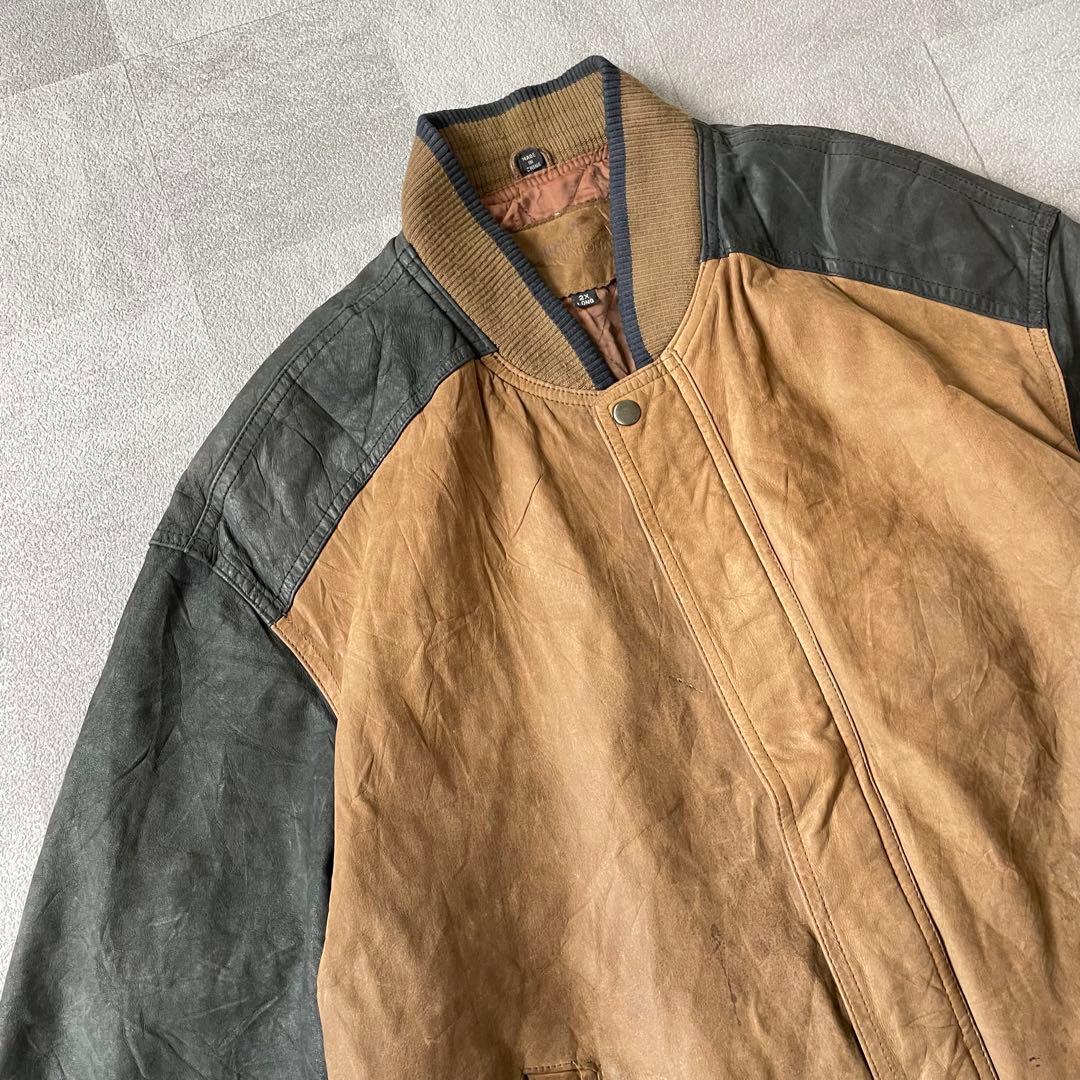 ジャケット・アウター Leather bomber jacket black brown 2X