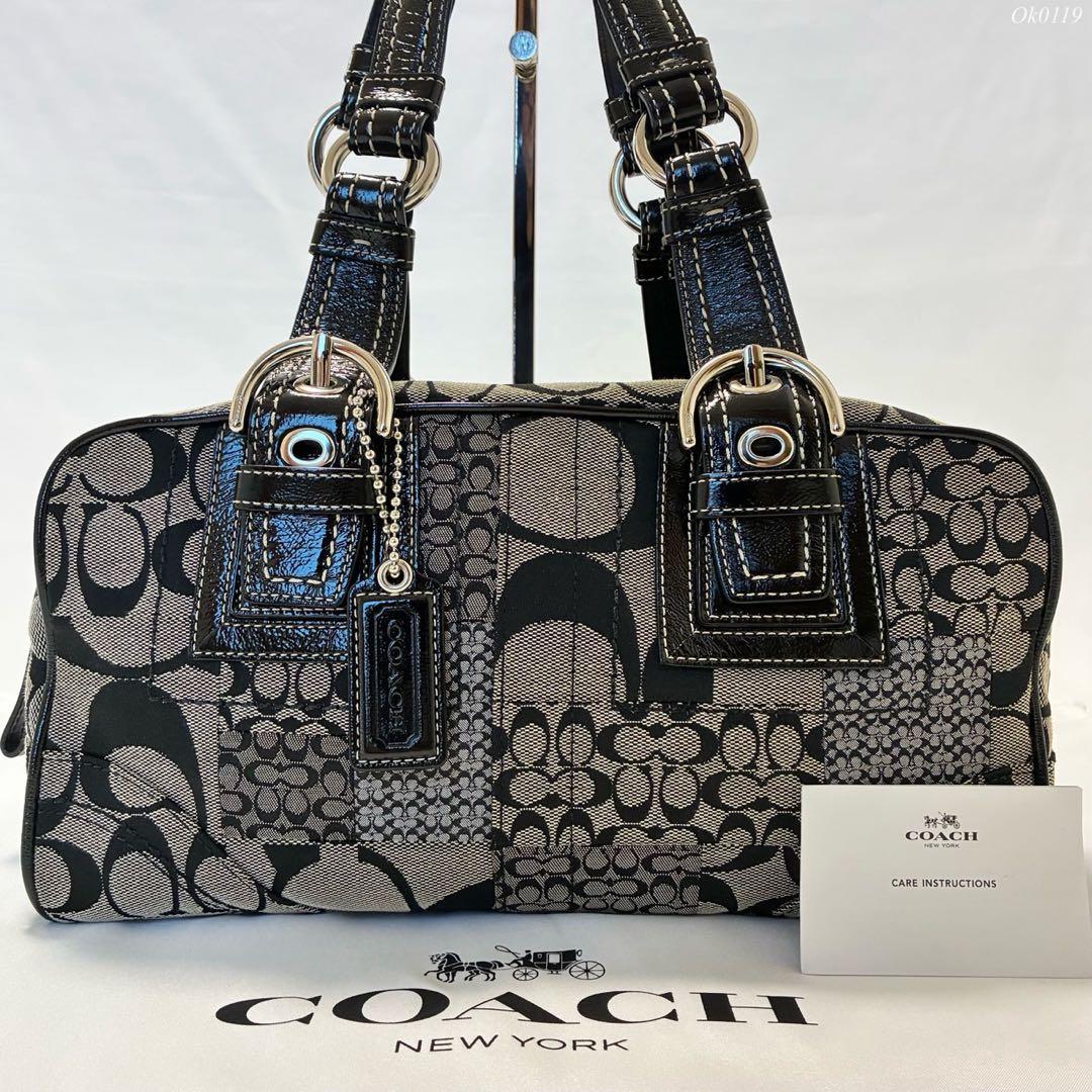 【美品】コーチ F12317 シグネチャー ハンドバッグ レザー キャンバス