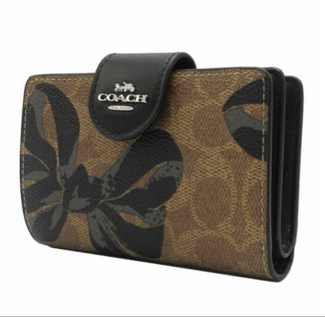新品未使用 COACH 二つ折り財布 リボン柄 大人可愛い プレゼント