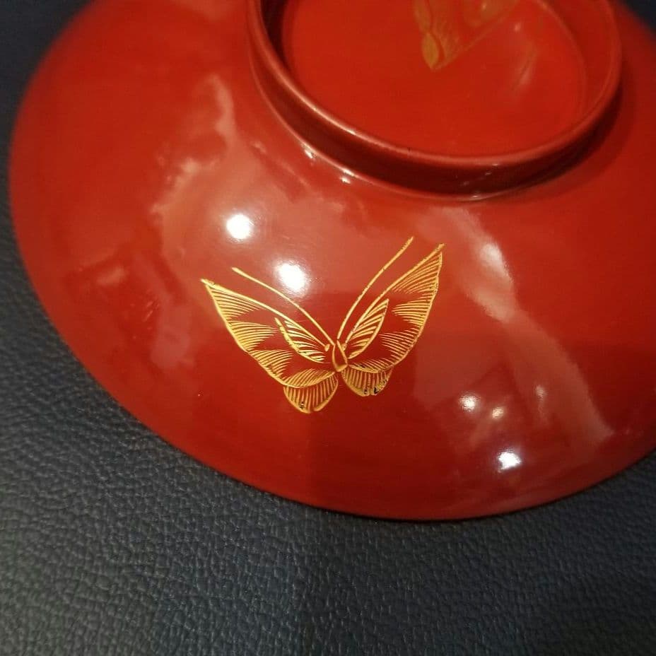 輪島塗　朱漆塗 内総沈金 菊花紋詰 吸物椀 懐石椀 茶道具 金 蒔絵　羽反　2客