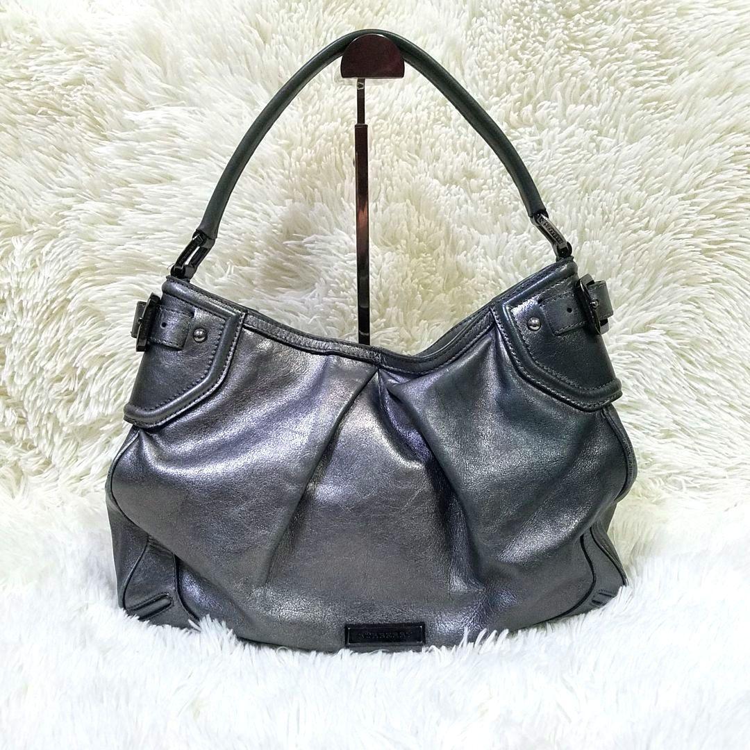 【美品】BURBERRY ワンショルダーバッグ レザー メタリックグレー 肩掛け