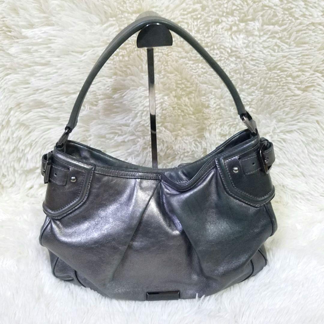【美品】BURBERRY ワンショルダーバッグ レザー メタリックグレー 肩掛け