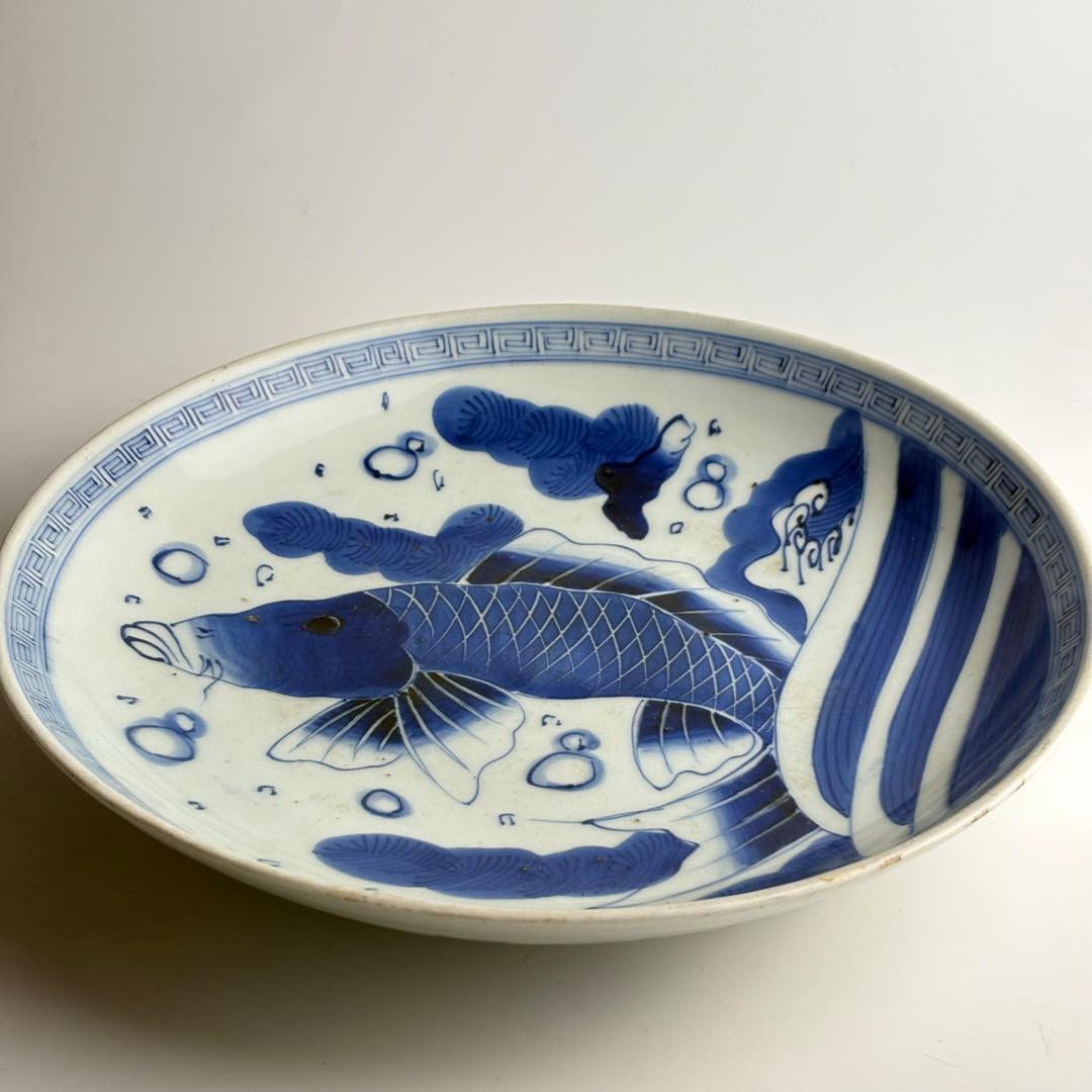 伊万里 染付 魚文 丸皿 骨董 皿 飾皿 絵皿 アンティーク