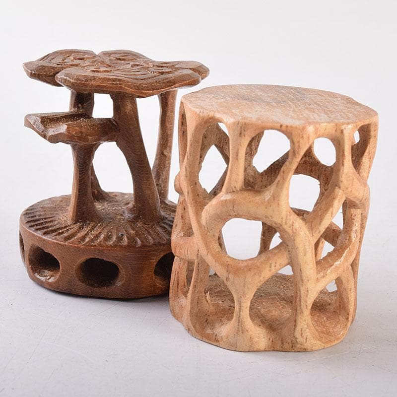 知似久仏手柑彫　香枕　木彫　蓋置　共箱　三点まとめて　V　R8625