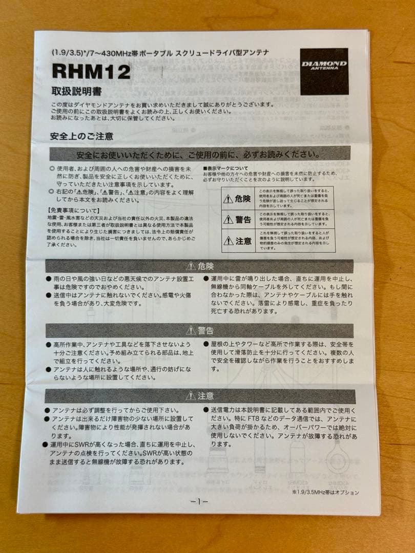 RHM12 ダイヤモンド 7〜430MHz帯スクリュードライバー型アンテナ