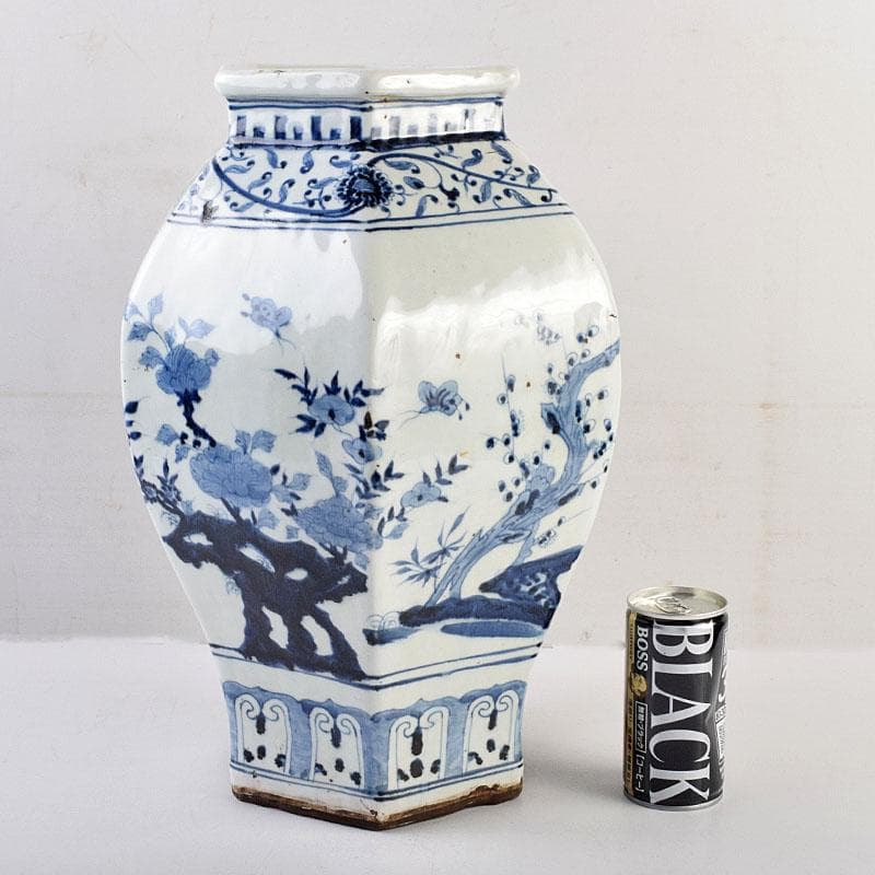 中国　大清乾隆年製　青花花文　六角大瓶　花瓶　壺　D　8941A