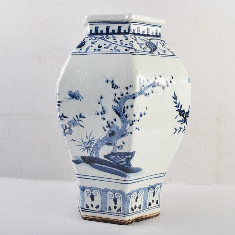 中国　大清乾隆年製　青花花文　六角大瓶　花瓶　壺　D　8941A