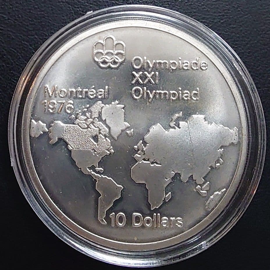 1976年カナダ銀貨 10ドル モントリオールオリンピック世界地図特大記念銀貨