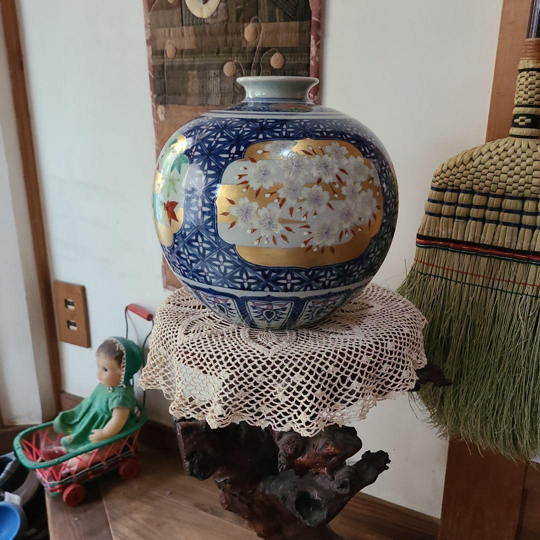 【染錦】四季折々の壺 金彩色絵 飾壺