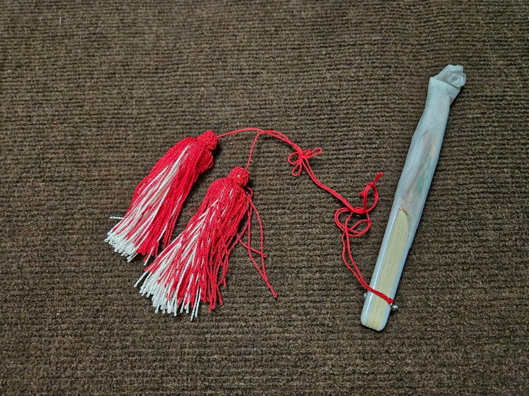 美品 七五三 結び·はこせこセット 7歳 結び帯 作り帯 白/曇取り　七歳用