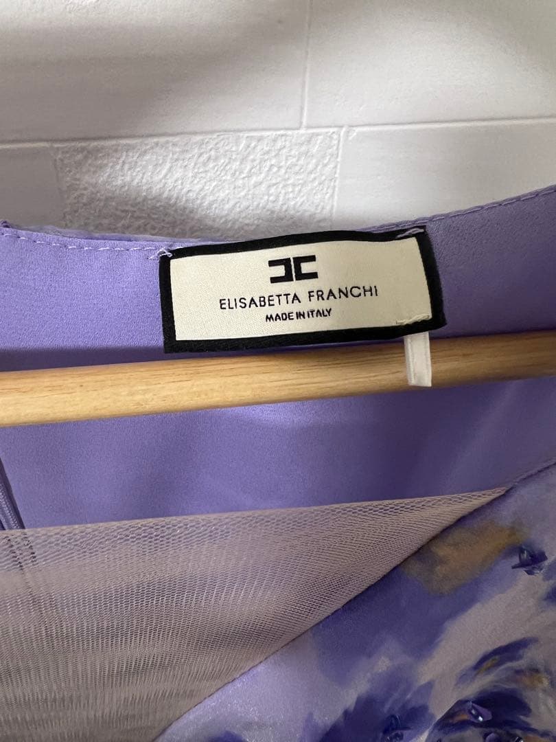 エリザベッタフランキ　フリル付きビーズ装飾 ロングドレス