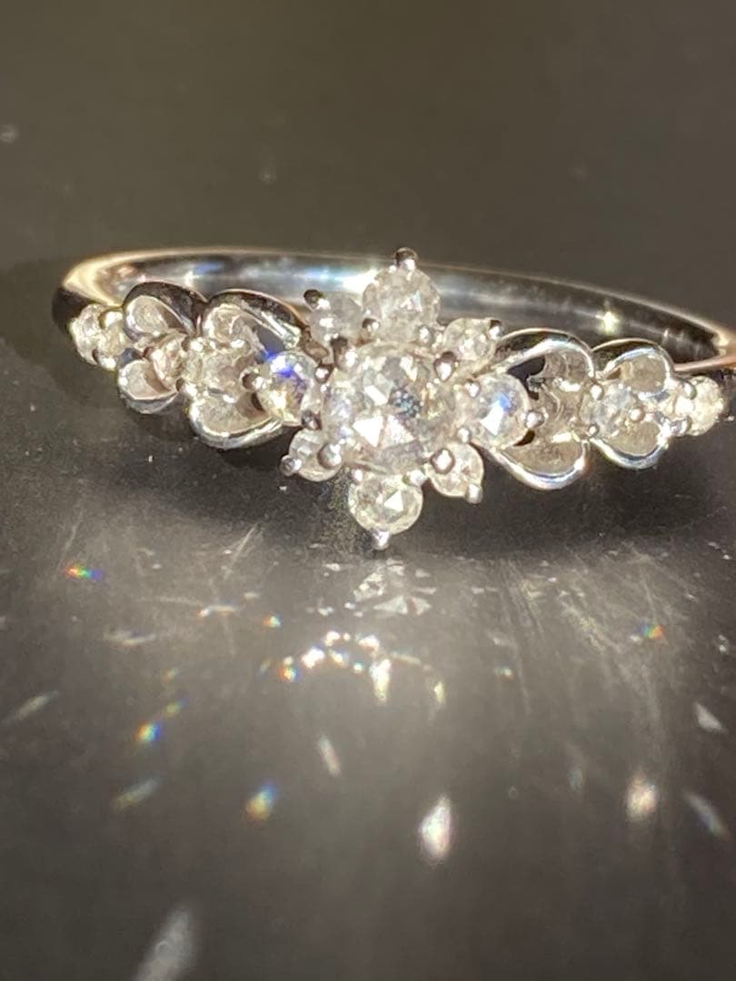 m*l様 ローズカットダイヤモンド透かしリングK18WG 18金ホワイトゴールド