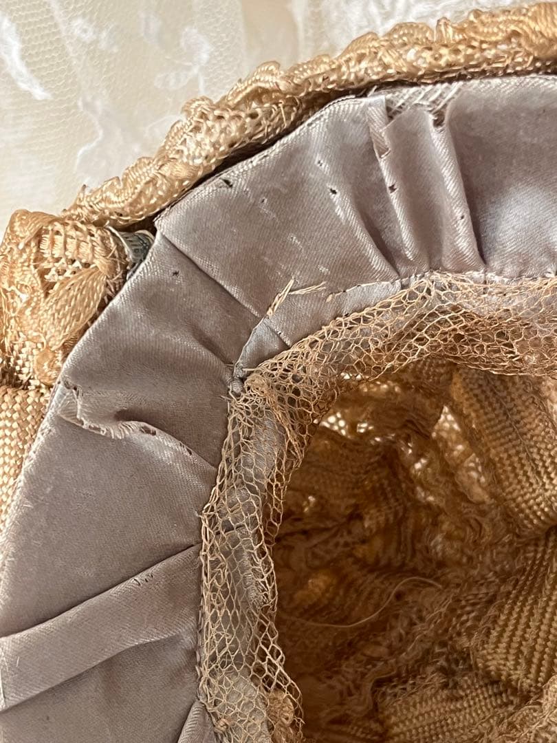 アンティークヴィクトリアン ビスクドール帽子ハットローズ布花レース