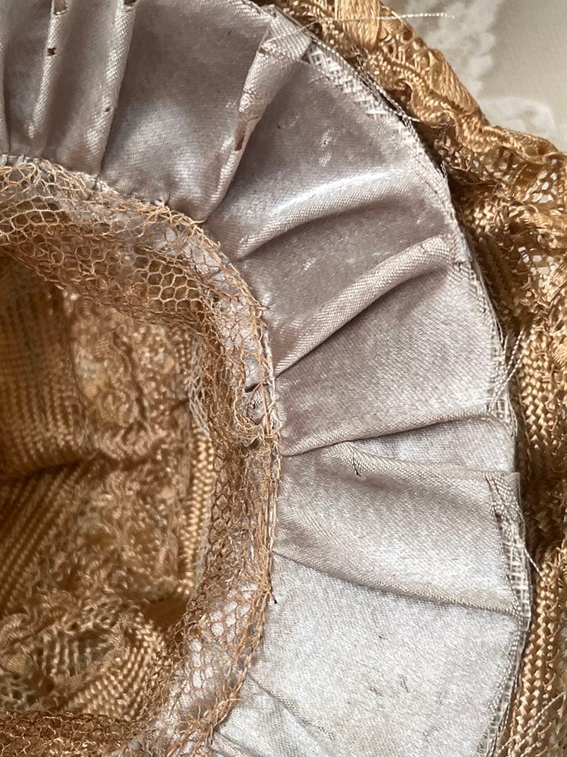 アンティークヴィクトリアン ビスクドール帽子ハットローズ布花レース