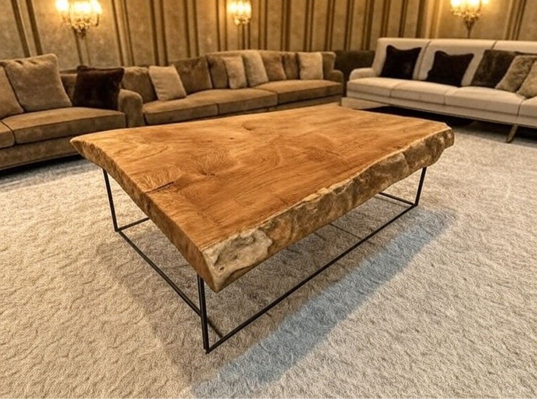 一枚板テーブル　栃　トチ　アイアン　ローテーブル　ソファーテーブル　別荘　民泊