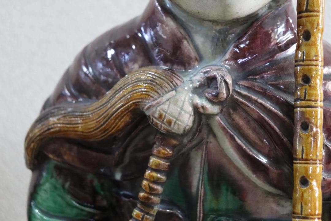 中国　清時代初期　三彩持笛少女像　アンティーク　送料込み0207