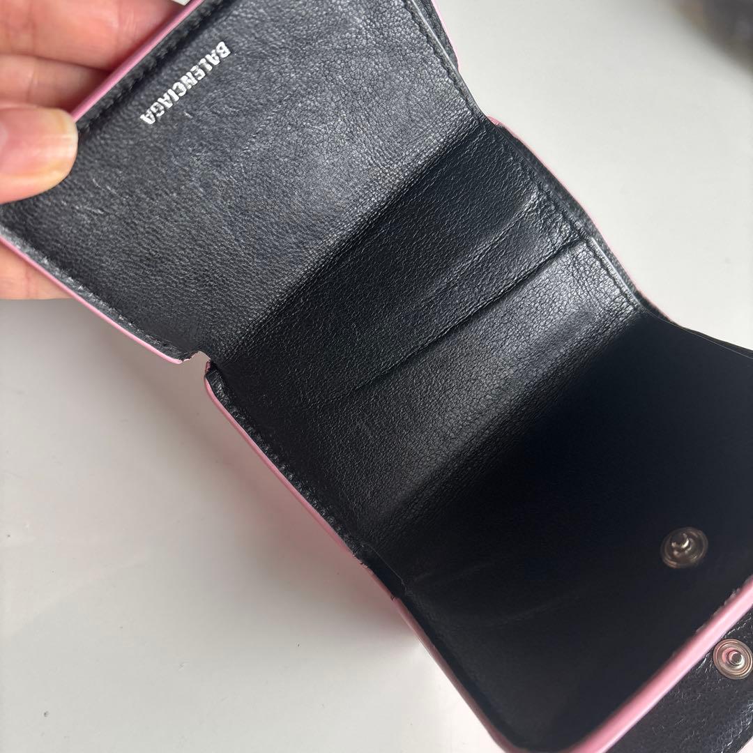 【美品】バレンシアガ 三つ折財布 ピンク クロコ エブリデイ レディース
