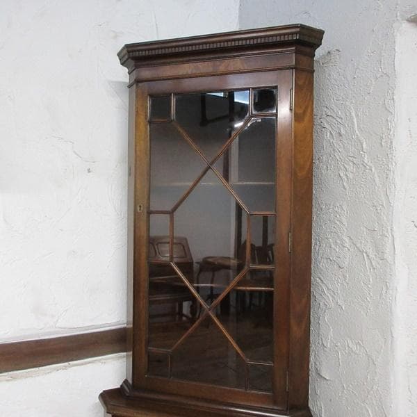 イギリス アンティーク 家具 コーナーキャビネット 飾り棚 英国 6962d