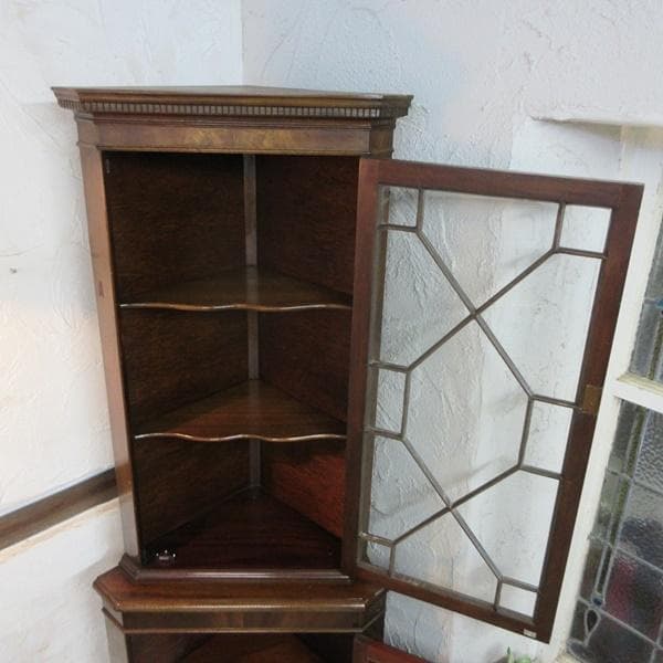 イギリス アンティーク 家具 コーナーキャビネット 飾り棚 英国 6962d