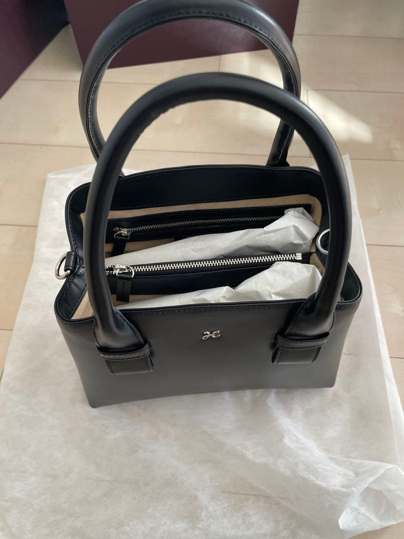 傳濱野（デンハマノ）黒 ミニトートバッグ ストラップ付き（斜め掛け可）