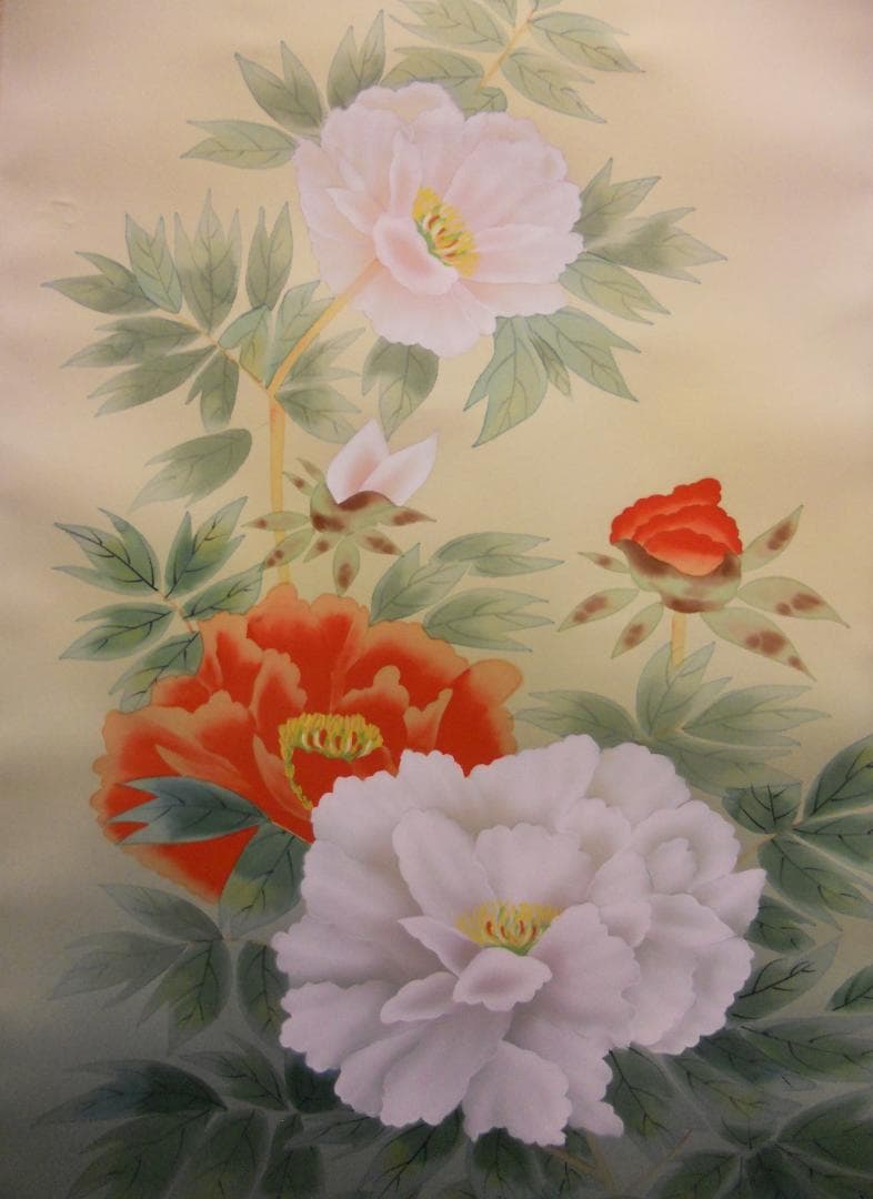 掛け軸 村山静苑 牡丹 絹本 希少 軸装 茶道具 掛軸 美品 です。