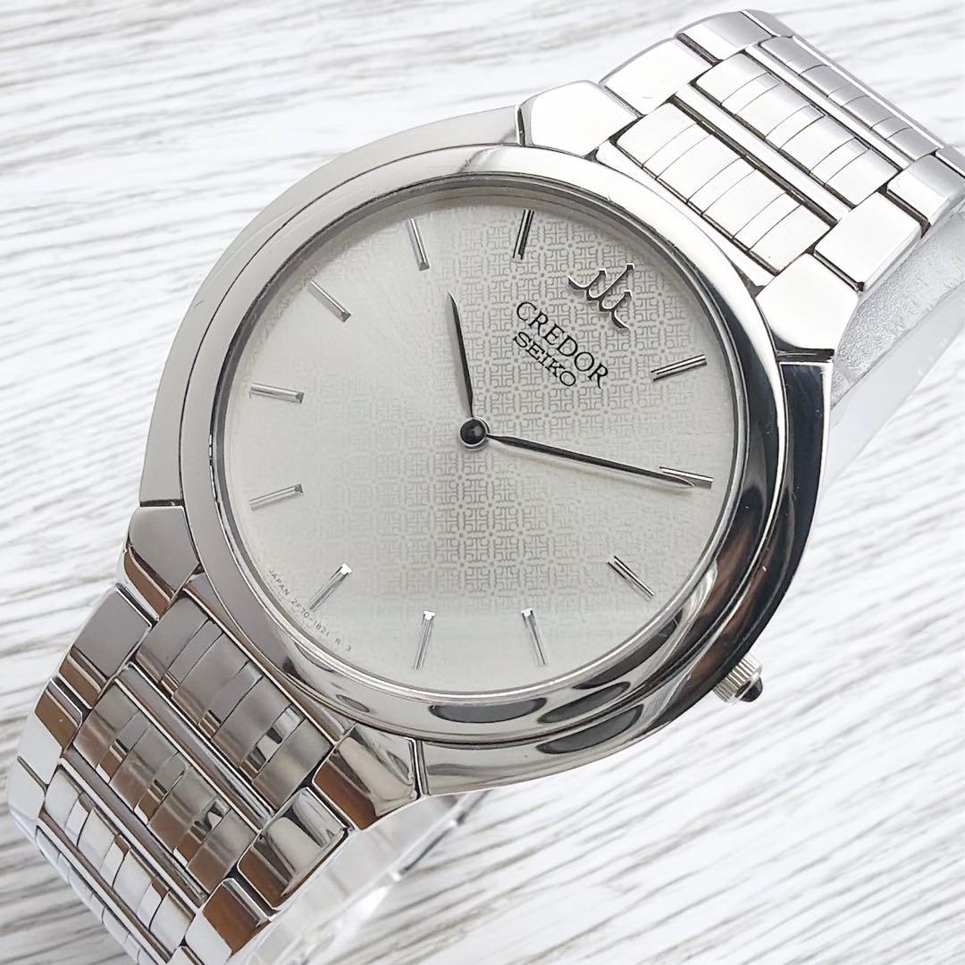 セイコー クレドール 幾何学模様文字盤 シルバー ビンテージ 腕時計 メンズ