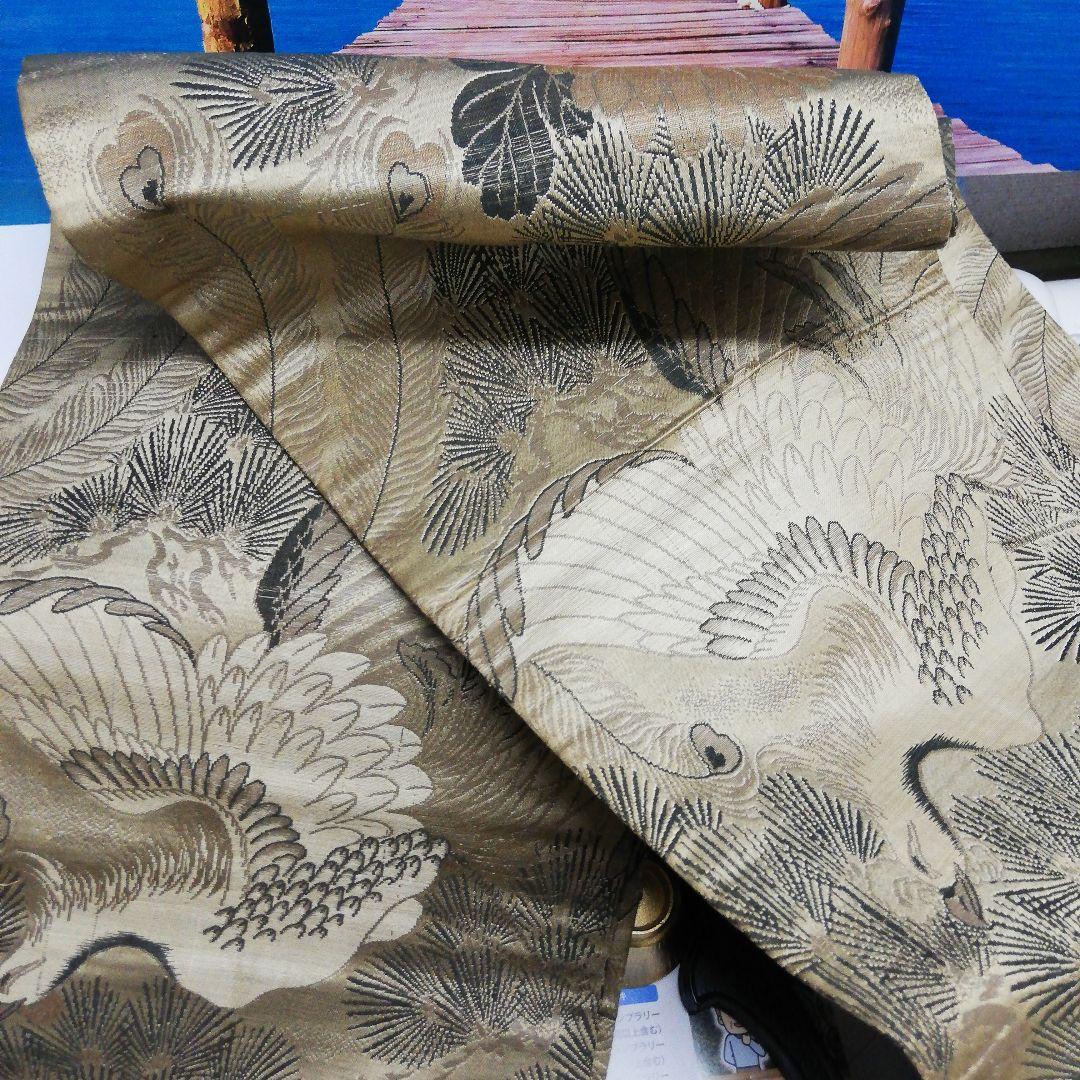 海外コレクター向け戦前後旧家蔵出時代鳳凰図柄長さ３、６Ｍ横幅３１㌢着物帯当時物