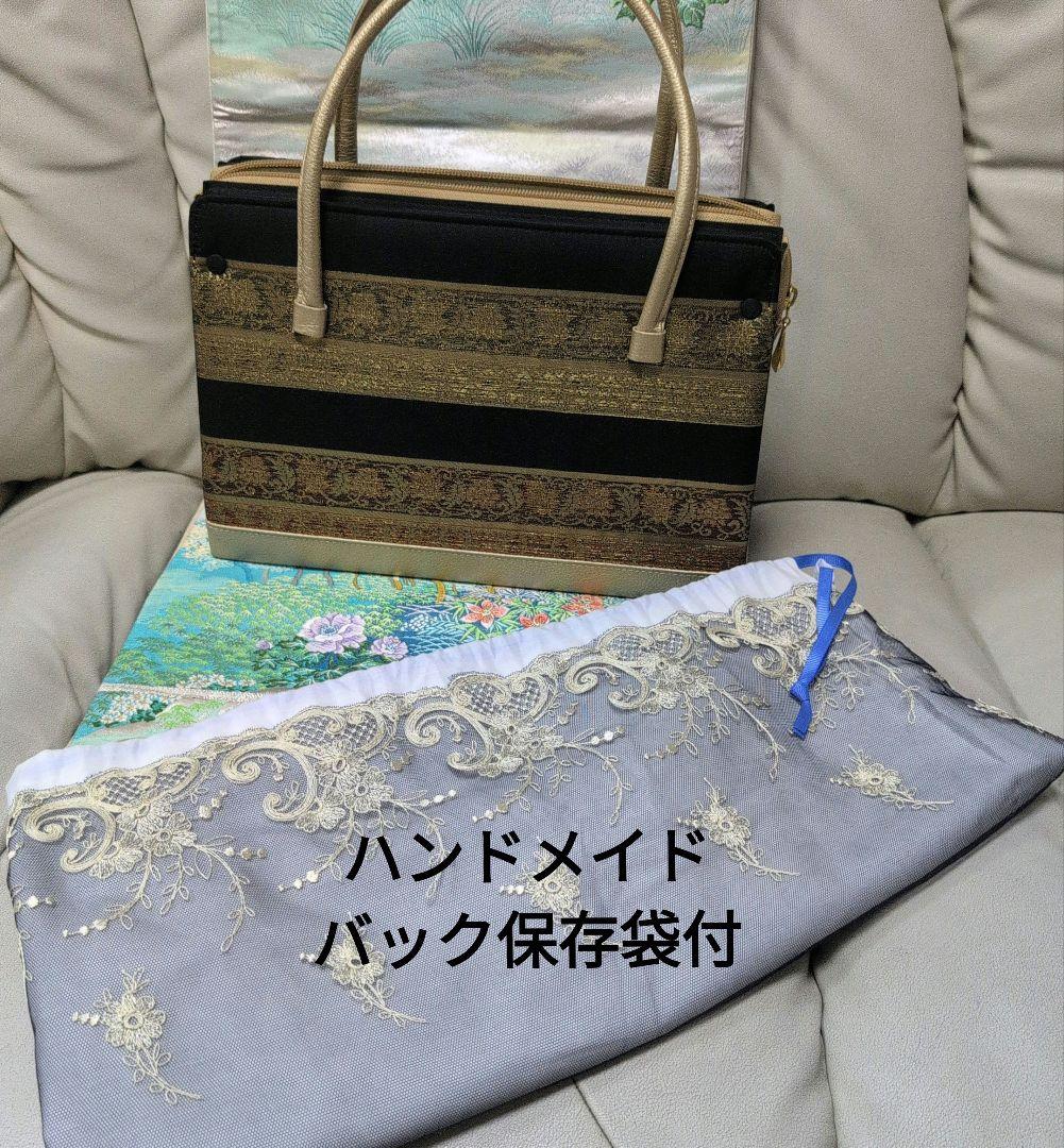 利休バック　和装用バッグ 上品　結婚式　黒　大きめ　正絹　美品