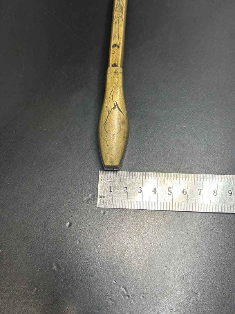 【希少品】陽白草文様一体型矢立 真鍮 アンティーク 矢立 骨董品