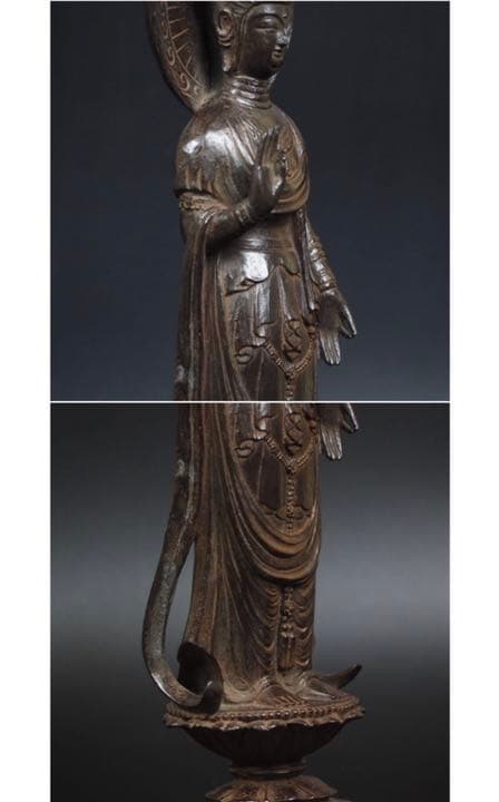 送料無料 秀峰作 鋳銅製聖観世音菩薩像　高さ38ｃｍ　優品