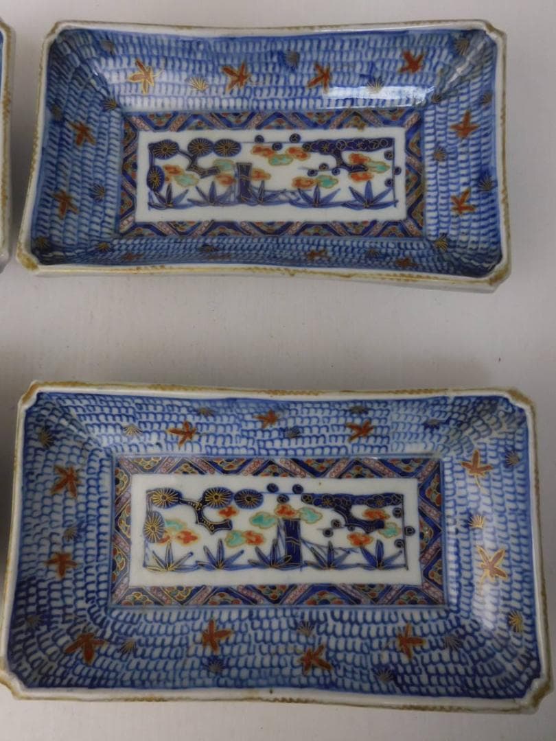 古伊万里　松竹梅唐草文長皿　4枚　明治初期