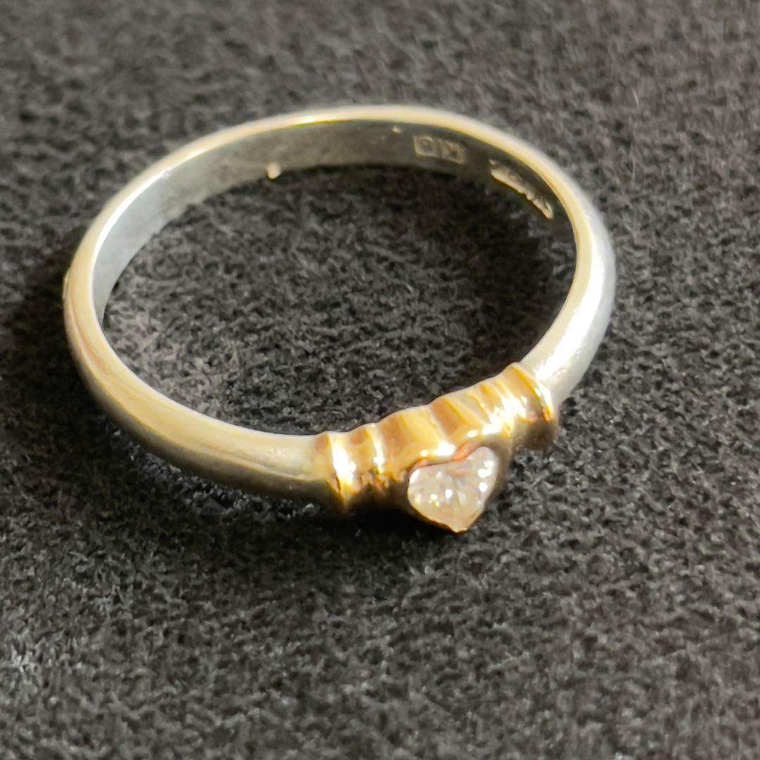 【20】k18とsilverのコンビ　ハートリング　ヴィンテージ　9号