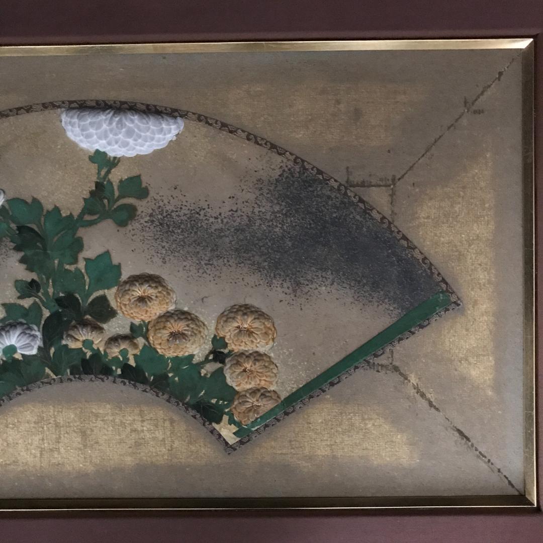 尾形光琳/菊花之図/扇面菊図/日本画/額/掛軸/掛軸/名家伝来/Y-838