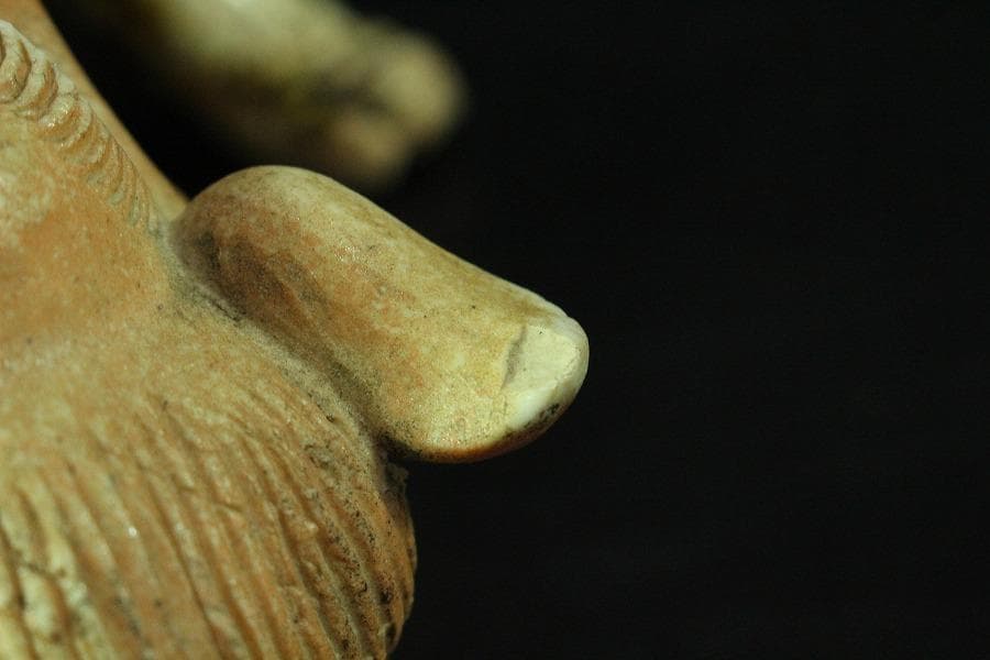 白備前 双獅子 置物 骨董 古美術 在銘(K-YC509)