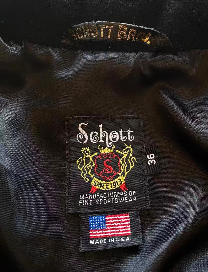 美品USA製Schottウールジャケット・36・ワンスター・ブラック・ジップ