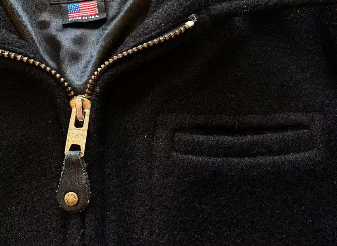 美品USA製Schottウールジャケット・36・ワンスター・ブラック・ジップ