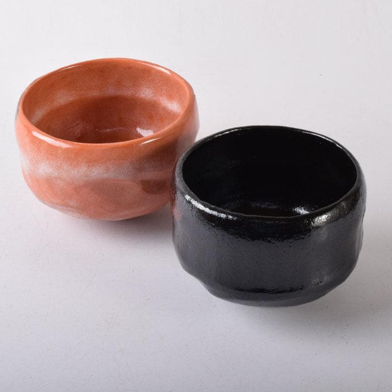 茶道具　佐々木松楽作　黒楽茶碗　赤楽茶碗　一双　共箱　V　7536