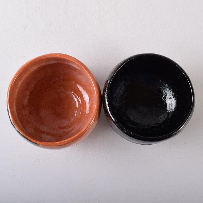 茶道具　佐々木松楽作　黒楽茶碗　赤楽茶碗　一双　共箱　V　7536