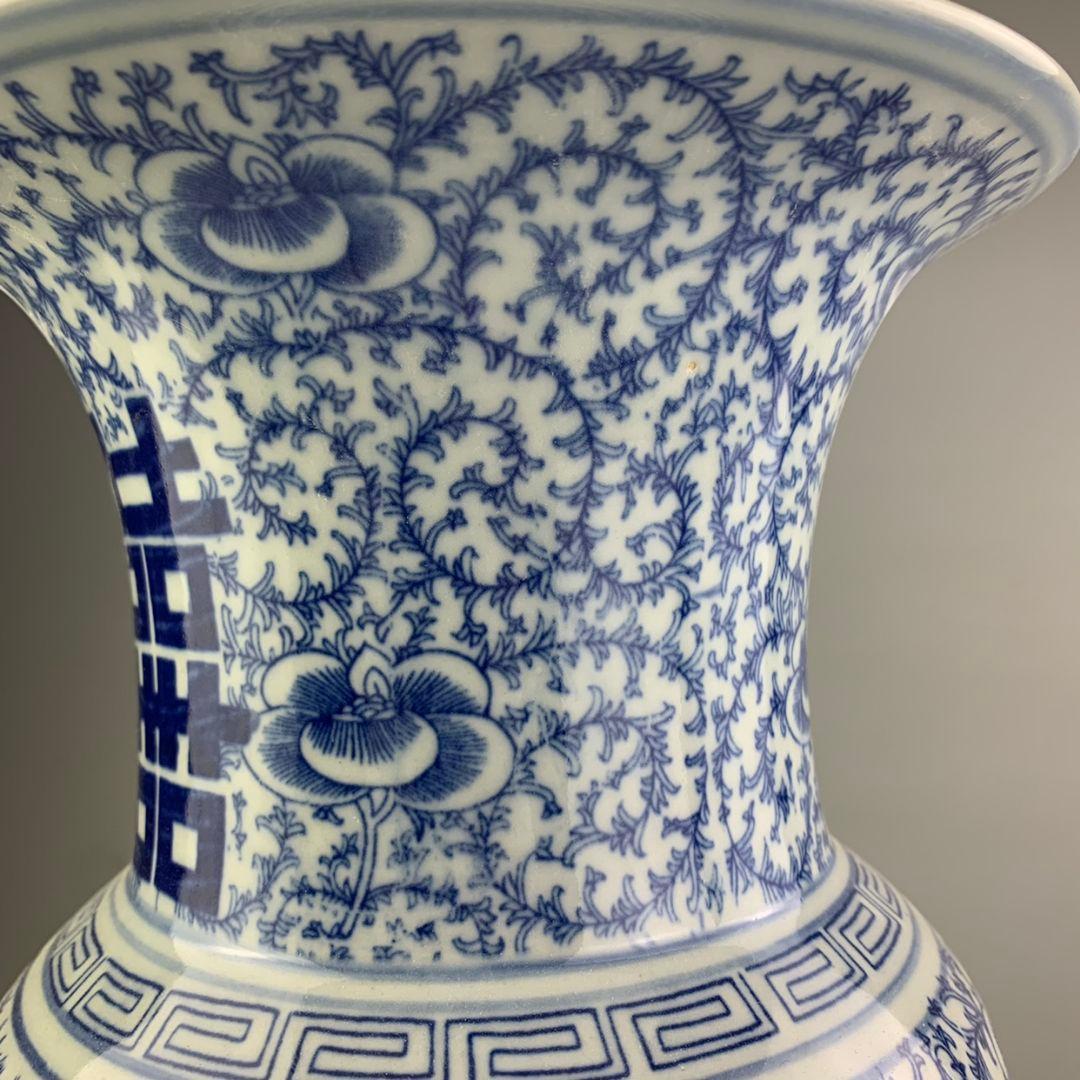 青花喜字觚花瓶 磁器 景徳鎮 置物