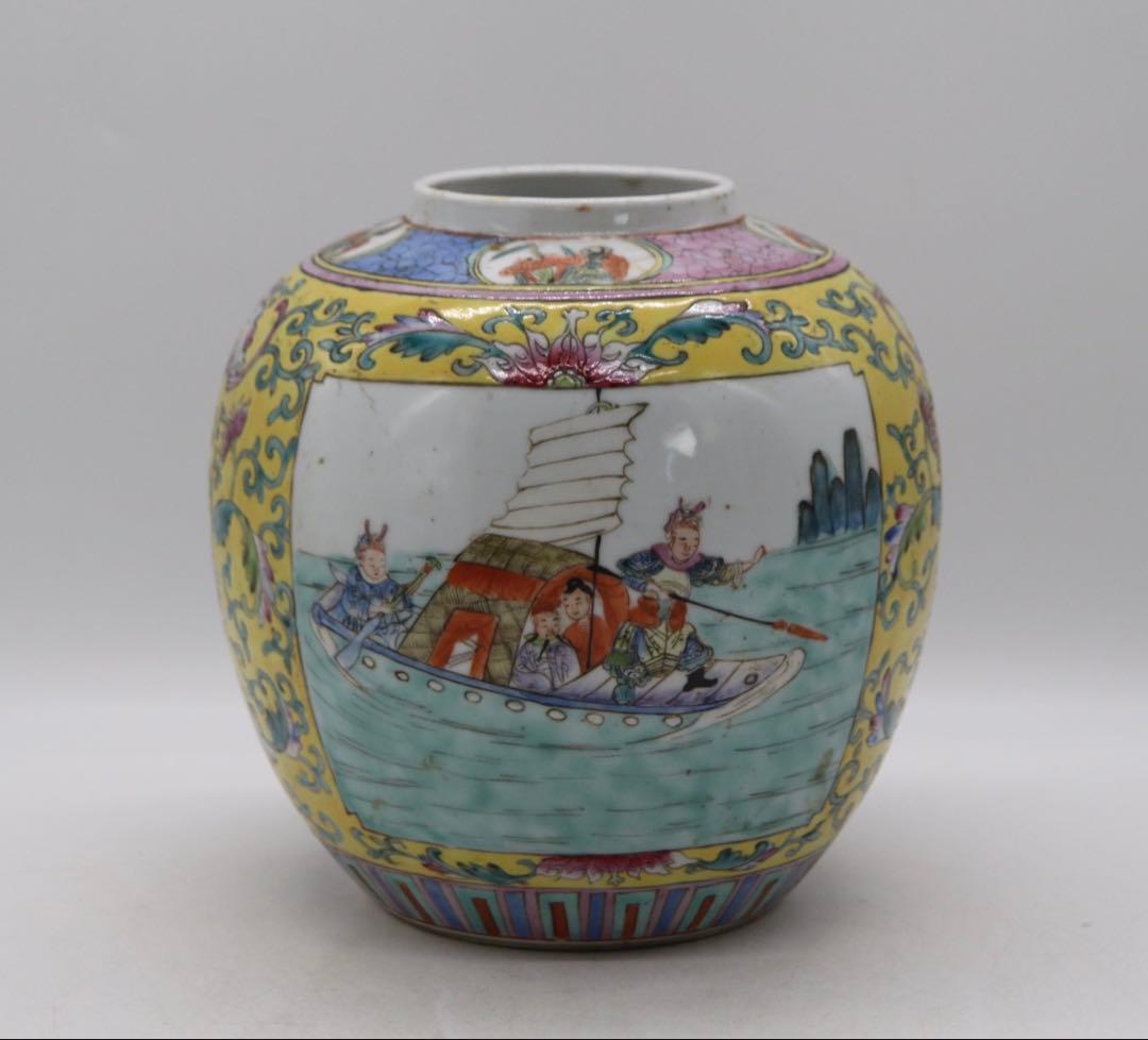 中国　粉彩　人物紋壺　乾隆年製　送料込み1213