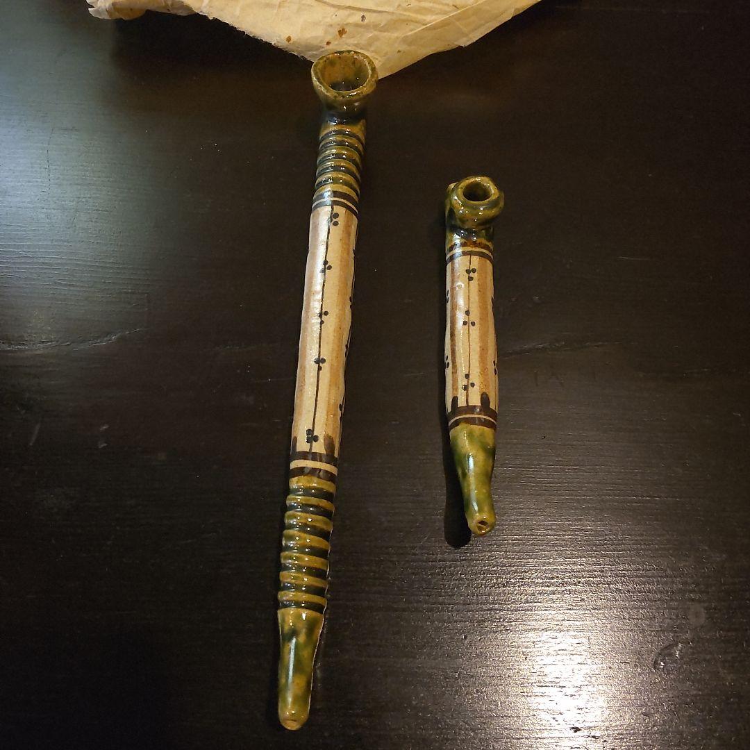 織部焼　キセル2本セット　陶器　佐々木二郎