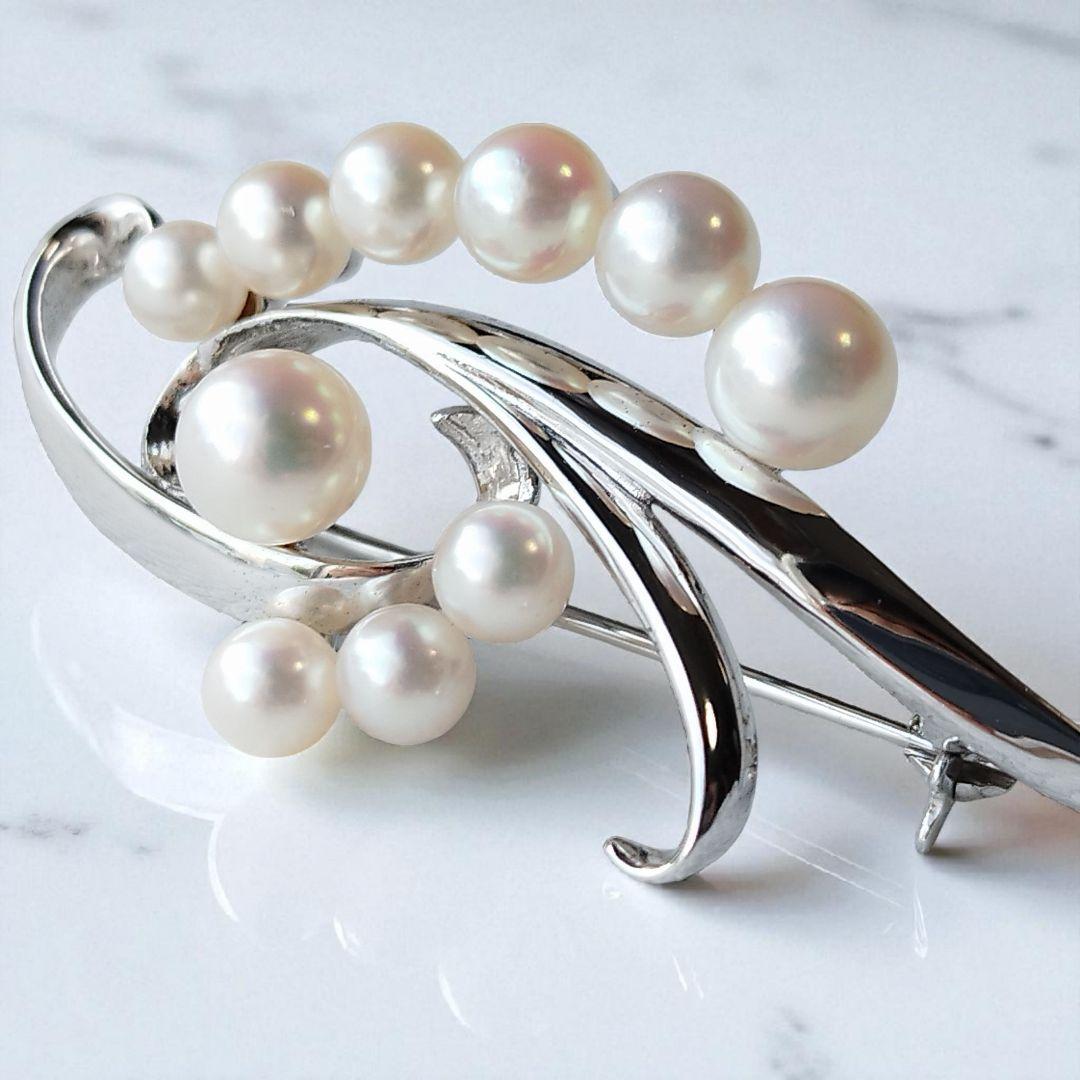 美品✨️ミキモト　パールブローチ　あこや真珠　10粒　MS刻印　シルバー