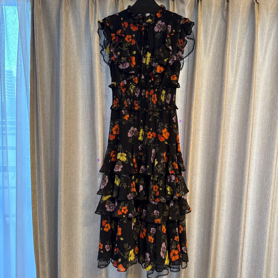 Settan/花柄フリル袖シフォンフレアドレス