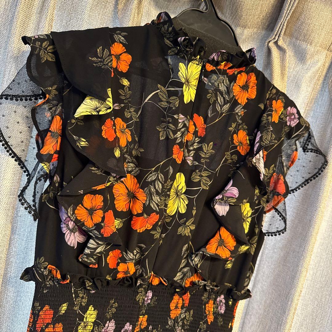 Settan/花柄フリル袖シフォンフレアドレス