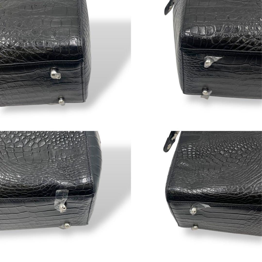 新品未使用　ロダニア　カイマン　クロコダイル　2way ハンドバッグ　レザー　黒